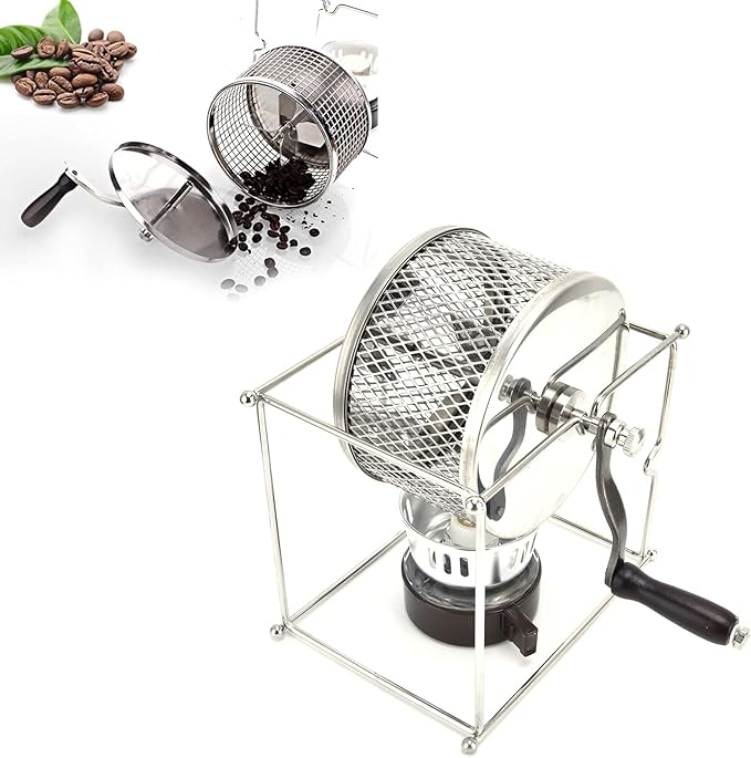 Topyond Stainless Steel Coffee Bean Roaster, Hand Crank Manual Roasting Machine with Temperature Control, Home Use Coffee Peanut Roaster for Coffee Lovers, DIY Enthusiasts