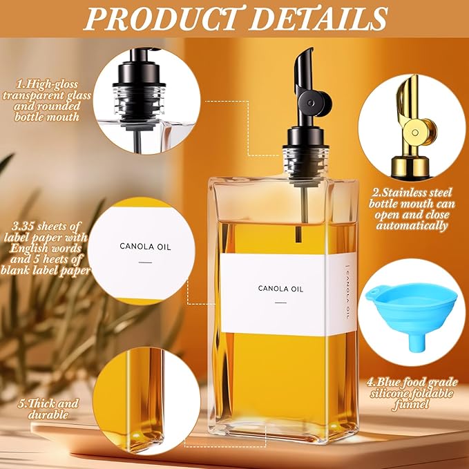 4 Pcs Olive Oil Dispenser for Kitchen, Glass Olive Bottles Oil Seasoning Bottle Set Coffee Syrup Soy Sauce Dispenser(Black,500 ml)