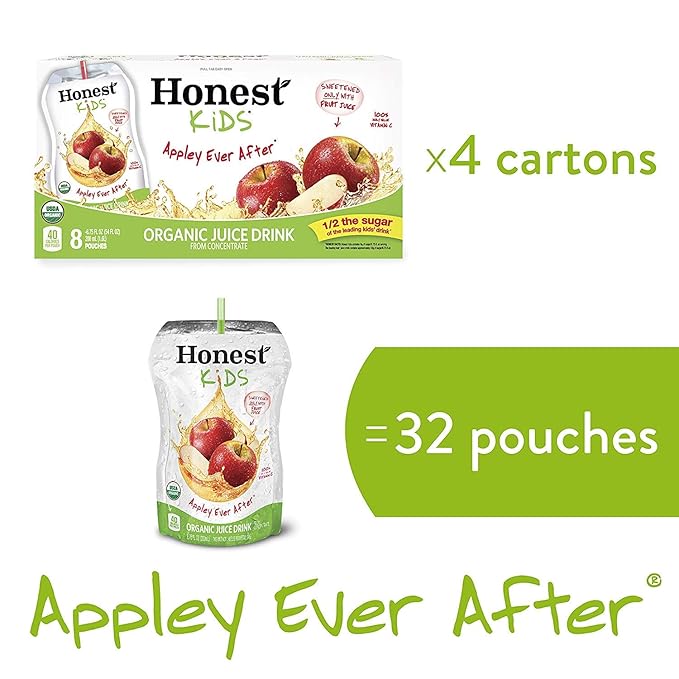 Honest Kids Appley Ever After, Apple Organic Fruit Juice Drink, 6.75 Fl Oz (32 Pack)