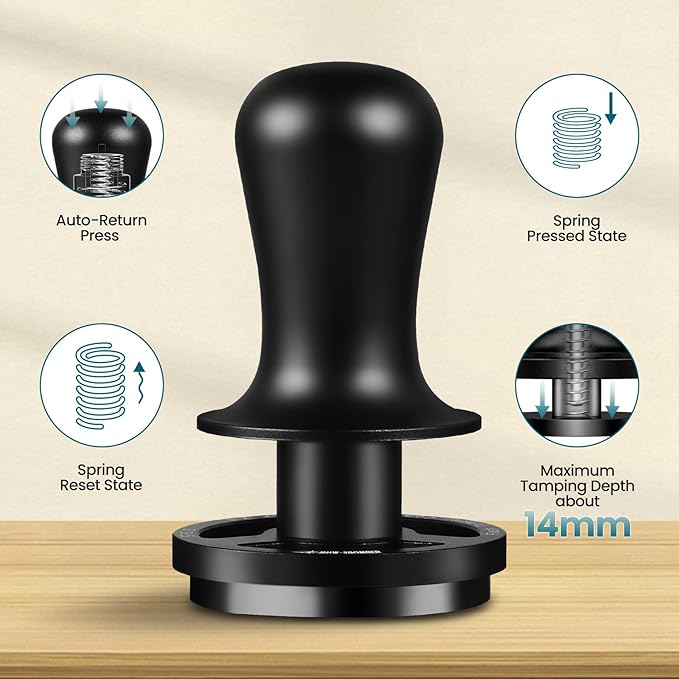 MHW-3BOMBER 51mm Espresso Coffee Tamper, 30lbs Constant Pressure Espresso Hand Tamper with Sound Feedback for Barista, Extra 15lbs Spring Loaded, Fit 51mm Portafilter, Astra Tamper, T7016-OS