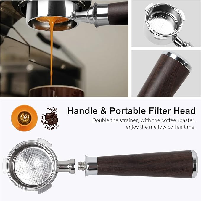 51mm Bottomless Portafilter 3 Ears, YMWVH Professional Espresso Portafilter 51mm for De-longhi EC680, EC685 & EC885 Espresso Machine, Stainless Steel Basket and Walnut Handle