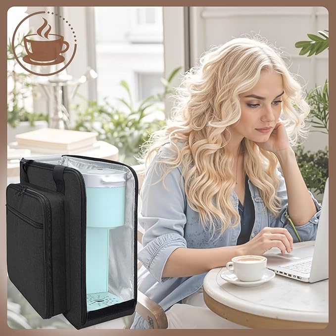 Portable Carrying Coffee Maker Travel Bag Match for Keurig K-Mini/K-Mini Plus/K-Express, Single Serve Coffee Machine Travel Bag with Padded Shoulder Straps Includes Multiple Storage Bags, Black
