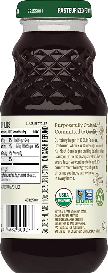 R.W. Knudsen Organic Just Concord Grape Juice, 8 fl oz (12 Pack)