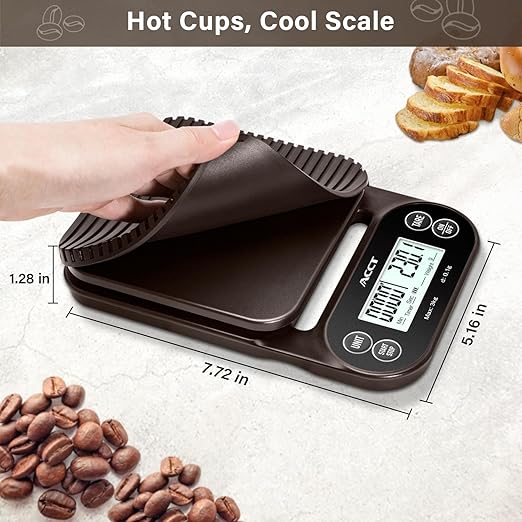ACCT Coffee Scale with Timer - 3kg/0.1g Barista Scale for Espresso, Pour Over & Kitchen Use, 4 Units, High Precision Scale with Non-Slip Mat