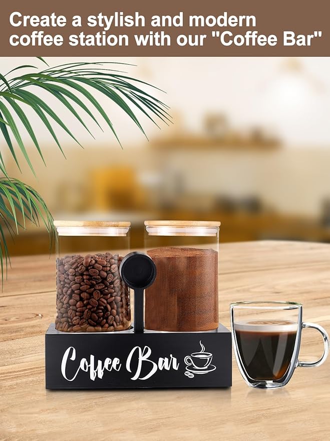2Pcs 49oz Large Capacity Glass Coffee Containers - BPA Free Storage Jars with Shelf Lids and Spoon for Coffee Bean Bar Station Kitchen Gift