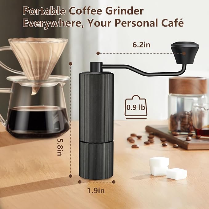 Manual Coffee Grinder, Manual Burr Coffee Grinder Capacity 25g with CNC Stainless Steel Conical Burr, Internal Adjustable Setting, Hand Coffee Grinder for Espresso, Pour Over, French Press, Moka.