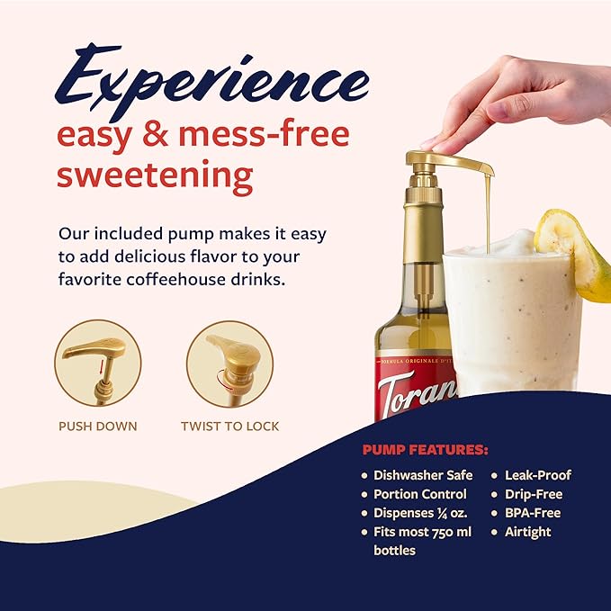 Torani Crème de Banana Syrup for Drinks & Desserts, Glass Bottle with Pump Included, 25.4 Fl Oz