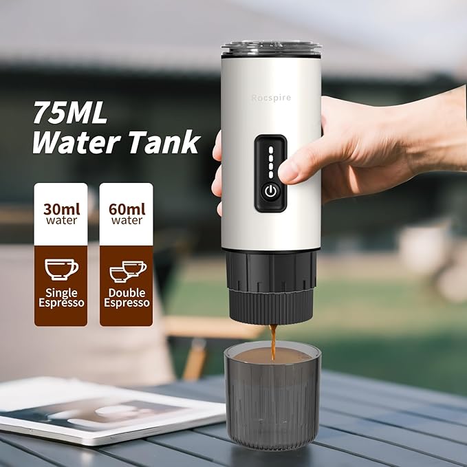 Portable Espresso Maker with Stainless Steel Body | 7500mAh Rechargeable Battery | 20 Bar Self-Heating with USB-C | Works with Most Capsules Compatible for Camping, Travel, Outdoor (White)