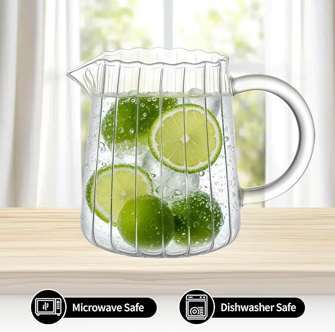 2 Pack 8.5 Ounces Glass Pitcher Small Pitcher Milk Frother Cup Mini Creamer Container Tea Serving Carafe Heat Resistant Breast Milk Pitchers for Coffee Bar Kitchen Essentials