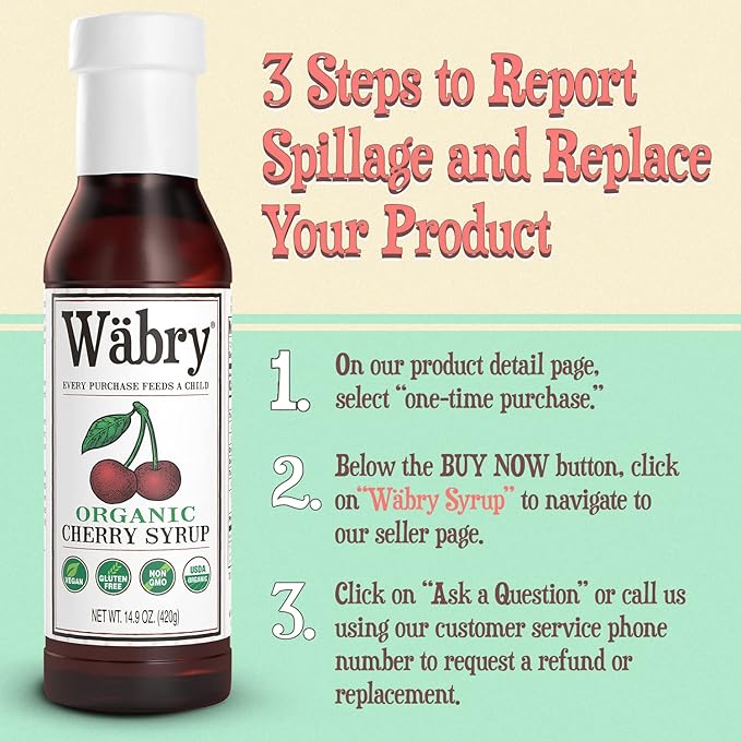 Wäbry Organic Cherry Syrup – 14.9oz (420g), Natural Fruit Syrups for Drinks, Coffee, Shaved Ice and Ice cream, Vegan, Non-GMO, Gluten-Free Snow Cone Syrup – BPA-Free Plastic Bottle