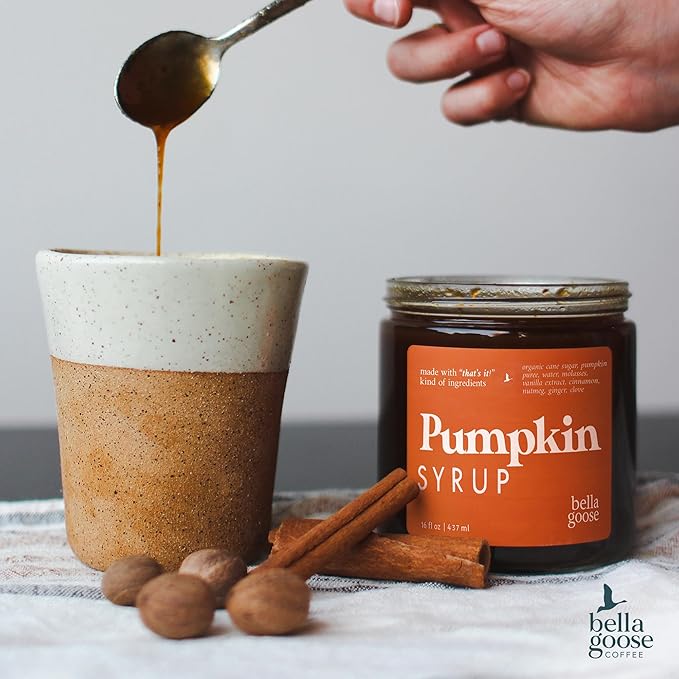 Bella Goose Pumpkin Spice Coffee Syrup Jar (16oz) - Pure Pumpkin Syrup for Lattes, Matcha, Desserts, & Ice Cream - Clean Ingredients - No Artificial Flavors- Syrups for Coffee Drinks, 32 Servings