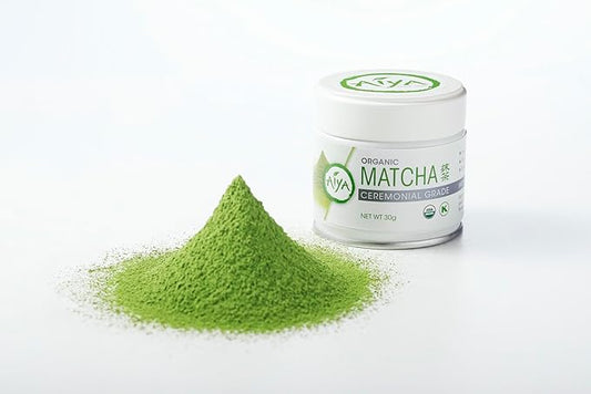 Aiya Organic Ceremonial Grade Matcha Powder - Premium Matcha Ceremonial Grade, Vibrant Jade Green Color, Mild Natural Sweetness, Japanese Tea Ceremonies - 30g Tin