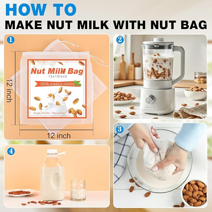 2 Quart (64 Oz) Glass Milk Bottle with Handle, Water Jug with Scale/Nut Milk Bag/Pour Spout/Airtight Lid, Reusable Carafe Container Pitcher for Milk, Tea, Juice, Coffee Beverage-1/2 Gal 1 Pack