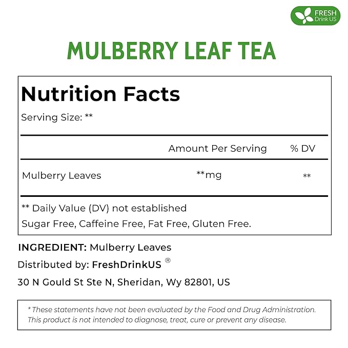 FreshDrinkUS, Permium 16oz Mulberry Leaves, 100% Natural & Pure from Mulberry Leaves, Loose Leaf Herbal Tea, No Additives, No Caffeine, Vegan