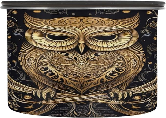 Coffee Storage Containers Airtight Food Storage Canister Set with Vacuum Seal, 500ml Food Grade Stainless Steel Coffee Bean & Tea Storage Jar Gold Owl