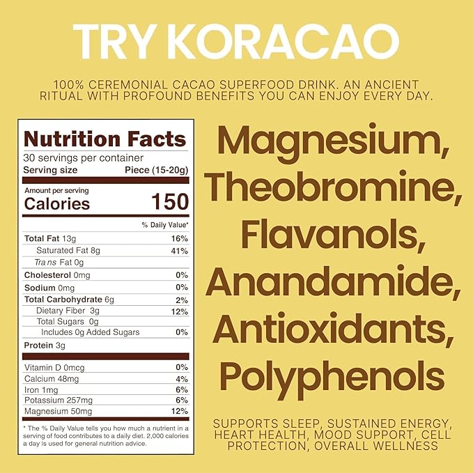 KORACAO Sustainably Harvested Cacao | Ideal Superfood for Everyday Bliss | Ceremonial Grade Cacao | Enhance Your Spiritual Journey with Ancient Superfood Delight - 1 Pound