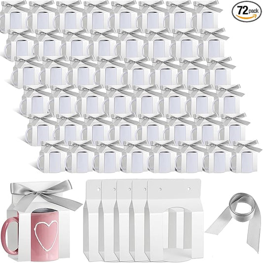 Kosiz 72 Pcs Mug Boxes Sublimation Coffee Mugs Gift Bags with Window Packaging Storage Box for Shipping Selling Wedding Valentines Gift Packaging Wrapping (for 11oz Mug,White,Silver)