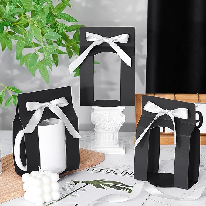 Kosiz 36 Pcs Mug Boxes Sublimation Coffee Mugs Gift Bags with Window Packaging Storage Box for Shipping Selling Wedding Valentines Gift Packaging Wrapping (for 15oz Mug,Black,Silver)