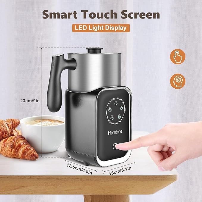 Homtone Upgrade 5-in-1 Milk Frother Electric Milk Frother, 21 oz Induction Milk Frother, 120V Removable Stainless Steel Automatic Milk Steamer for Latte, Hot Chocolate, Hot & Cold Foam