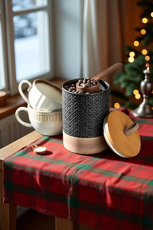 Ceramic Jar with Lid, Airtight Coffee Container, Kitchen Food Storage Jar for Coffee Bean Spice Sugar Cookie, Stackable Decorative Jars for Housewarming Gift, Coffee Bar Decor, Black 28 fl.oz