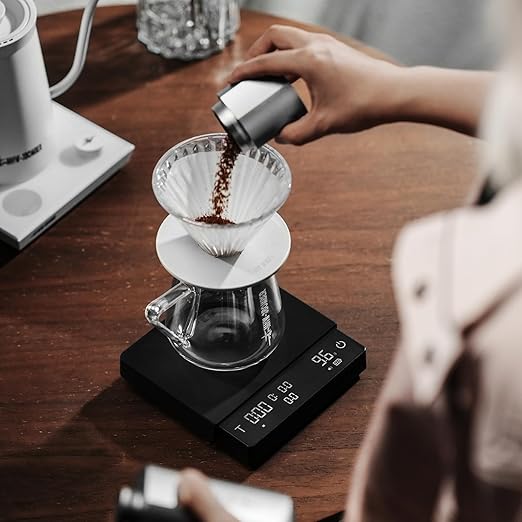 MHW-3BOMBER Extra-Large Coffee Scale with Timer, 5.9 * 5.9in, Digital Pour-Over Scale with Flow Rate, 2kg/0.1g Espresso Scale, 3-Brew Mode, Rechargeable Coffee Bean Weight Scale,Black,ES5663