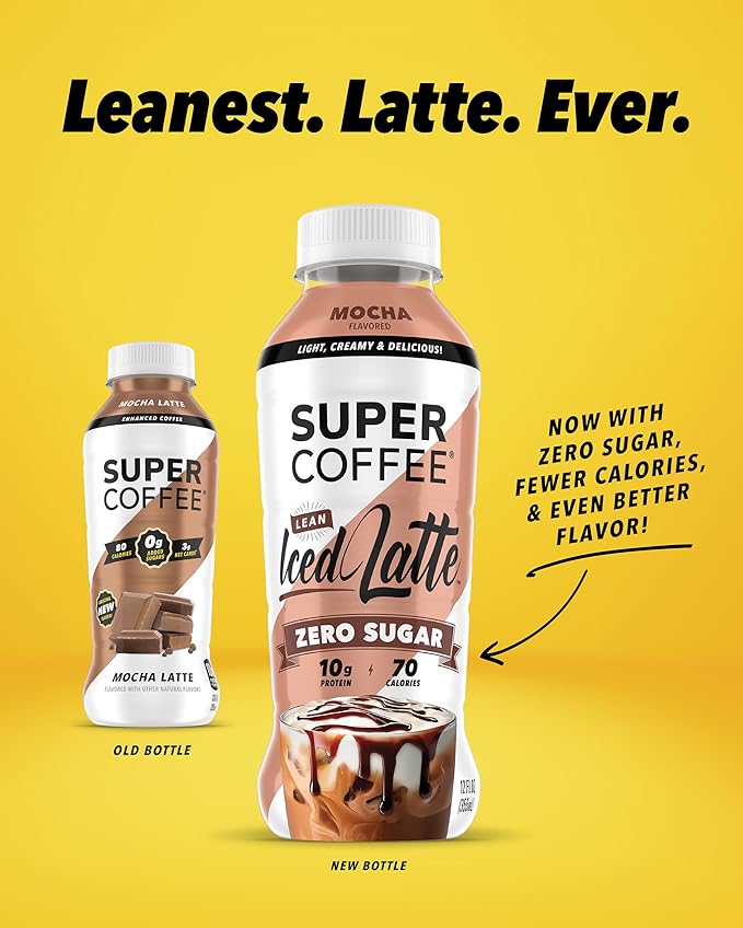 SUPER COFFEE, Keto Protein Coffee (0g Added Sugar, 10g Protein, 70 Calories) [Mocha] 12 Fl Oz, 12 Pack | Iced Smart Coffee Drinks