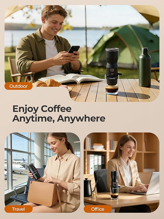Portable Handheld Electric Espresso Machine, Ultra Light Compact Coffee Maker for Hot Water, 160ML Large Water Tank, 2300mAh Battery, Unique Bracket Fast Brewing for NS Capsules, Travel/Camping/Office