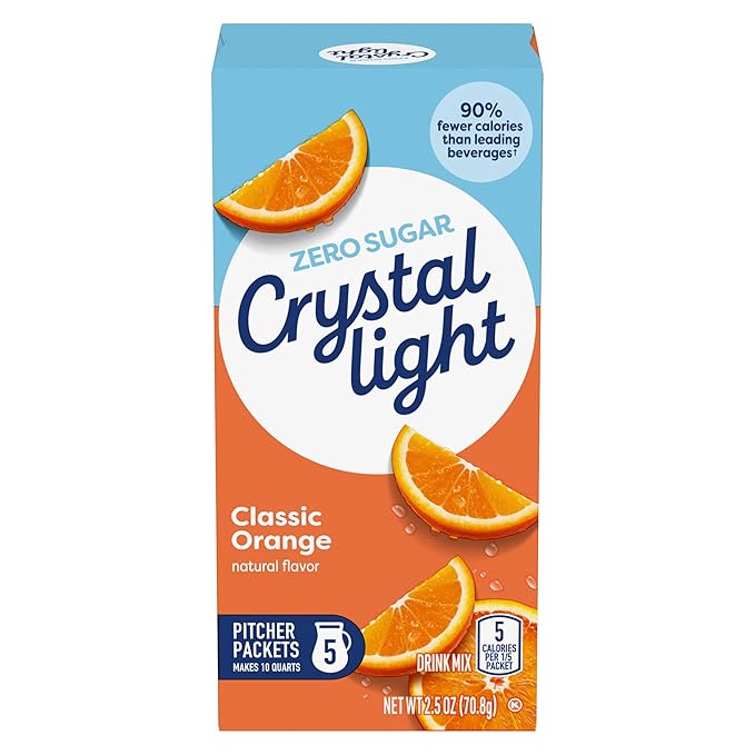 Crystal Light Classic Orange with Vitamin C & Calcium Drink Mix (20 Pitcher Packets, 4 Canisters of 5)