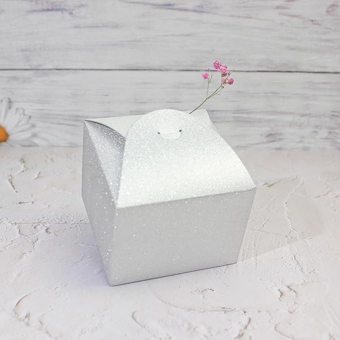 Silver Glitter Gift Boxes, 10 PCS Small Gift Box with Lids Bulk for Wedding, Party, Birthday, Valentine's Day and More, 4.75” x 4.75” x 3.53” Fancy Present Box for Gift Giving