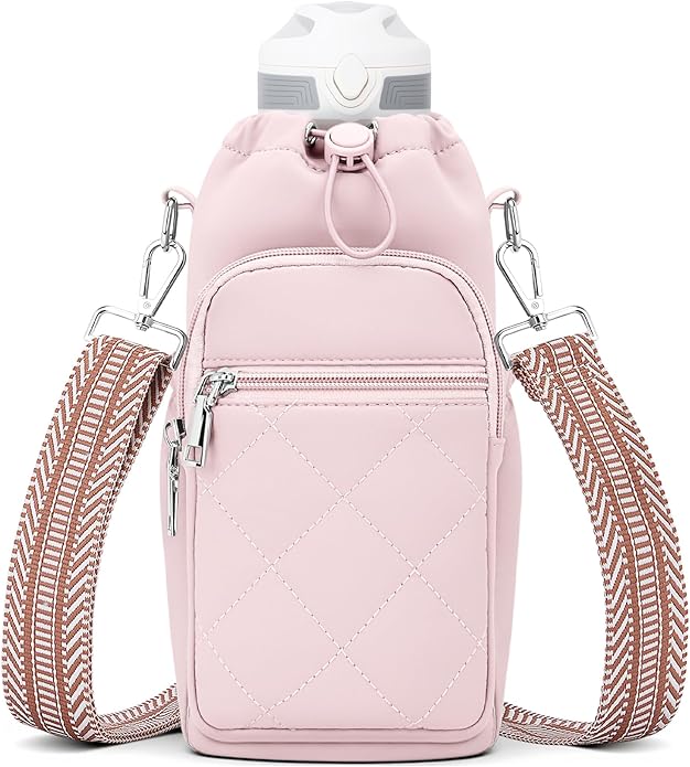 Water Bottle Carrier Bag with Strap, Water Bottle Purse with Phone Pocket 40oz for Walking Hiking