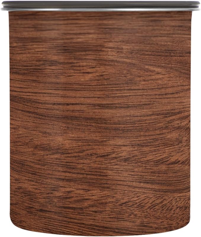 Brown Wood Pattern Airtight Food Canister, 30oz Stainless Steel Storage Jar for Coffee Beans Tea Grains Snacks, Kitchen Organizer Decor