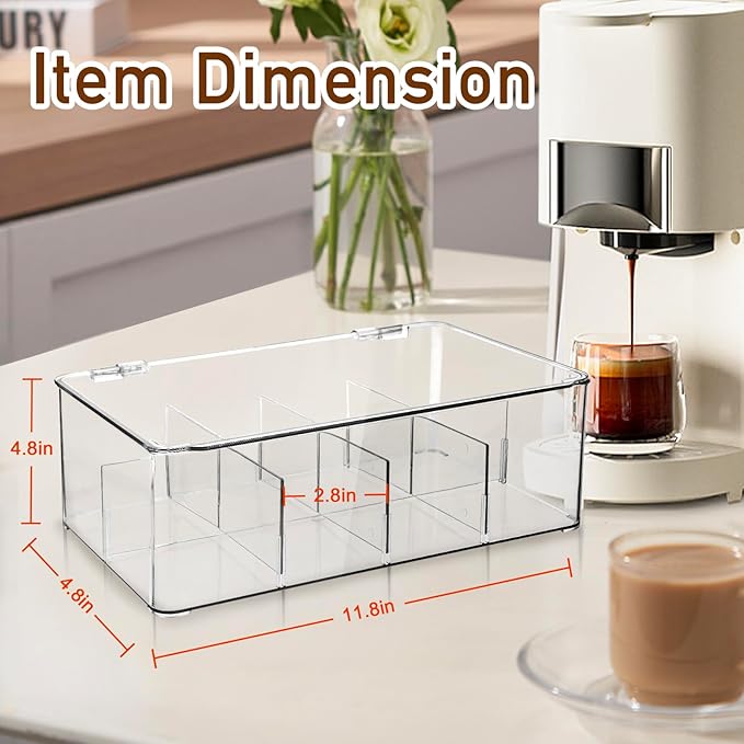 Coffee Pod Holder Storage for Counter, Clear Organizer for K Cup, Compatible with Nespresso OriginalLine VertuoLine Capsules & Keurig, Acrylic Coffee Pods Holder with Lid - Clear