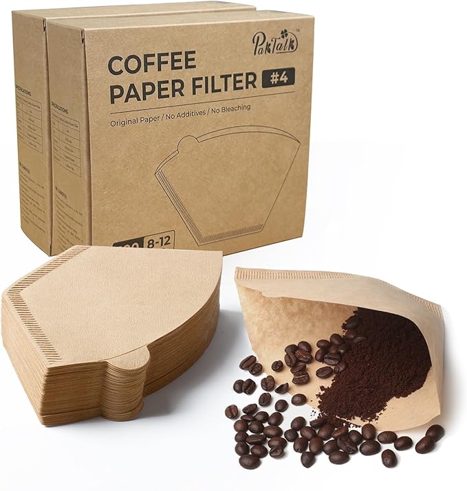 PakTalk 200 Count Cone Coffee Filters #4, Natural Brown Paper Cone Shaped Coffee Filters for Pour Over and Drip Coffee Maker (100 Count, Pack of 2)