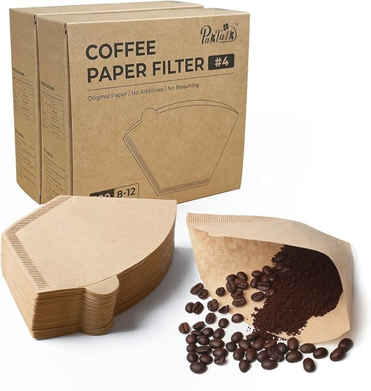 PakTalk 200 Count Cone Coffee Filters #4, Natural Brown Paper Cone Shaped Coffee Filters for Pour Over and Drip Coffee Maker (100 Count, Pack of 2)