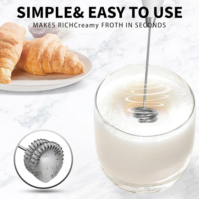 Portable Milk Frother - 15s Creamy Froth, Multifunctional, Battery-Powered, Easy to Clean, Perfect for Travel, Coffee, Matcha, Blended Drinks ! (White, 1)
