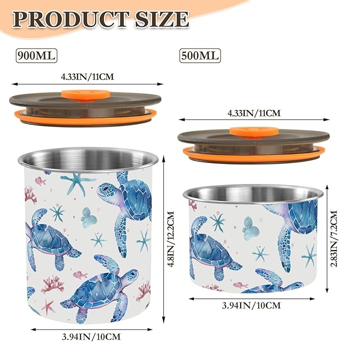 ALAZA Sea Turtle Watercolour Airtight Coffee Bean Canister 900ml Food Storage Containers with Lids For Gournd, Tea, Sugar, Flour, Rice, Cereal, Candy Cookie Jar