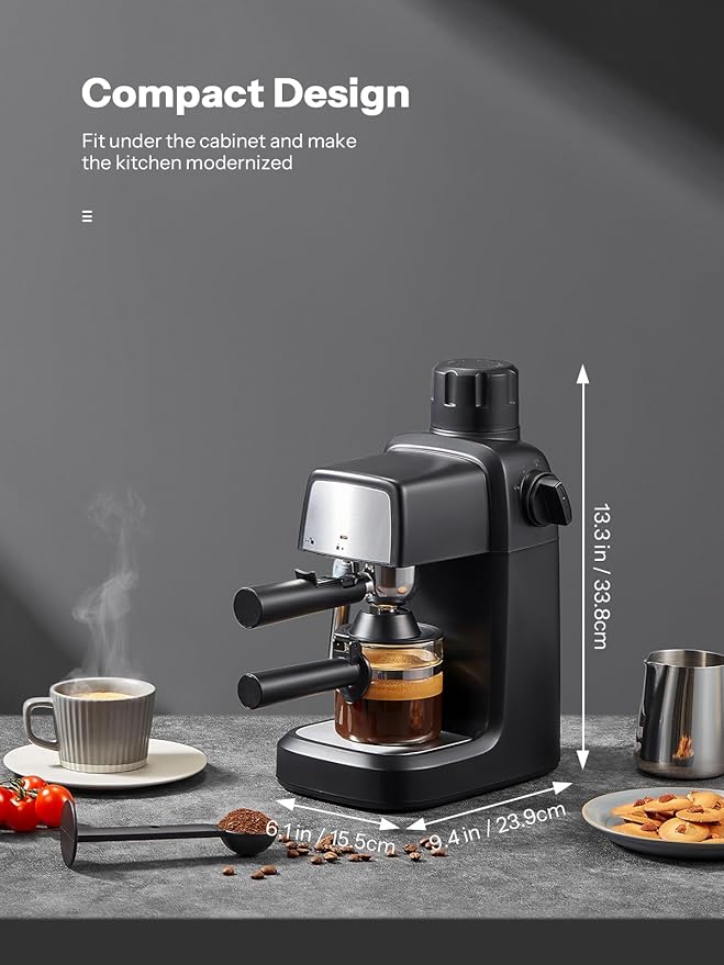 Reemix Espresso Machine 3.5 Bar, 800W Compact Size Coffee Maker with Steam Wand, 4 Cups Cappuccino & Latte Machine for Home and Office