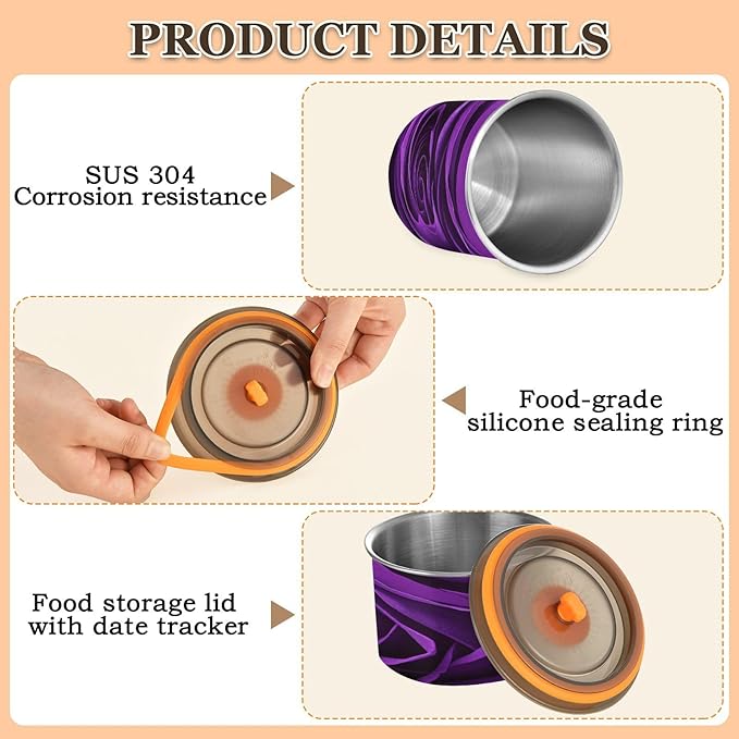 Purple Rose Airtight Food Canister, 17oz Stainless Steel Storage Jar for Coffee Beans Tea Grains Snacks, Kitchen Organizer Decor