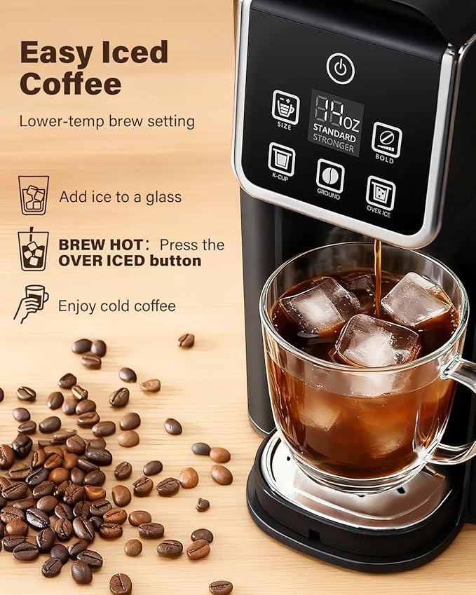 SHARDOR Single Serve Coffee Maker Upgrade, Hot & Iced Coffee Machine for K Cup and Grounds, 6 to 14 oz Brew Sizes, 50 oz Removable Water Tank, Bold Brew Setting, Pod Maker with Reusable Filter, Black
