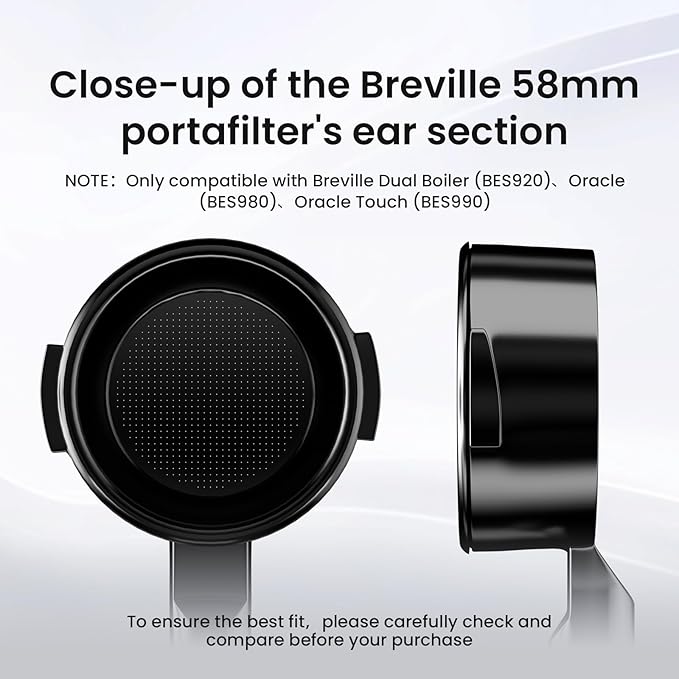 MHW-3BOMBER 58mm Bottomless Portafilter Fits Breville Dual Boiler, BES900XL, BES920XL, BES980XL, BES990BSS Espresso Machines, 2 Ears Portafilter with Filter Basket, Astra Portafilter, BP7035B-OS