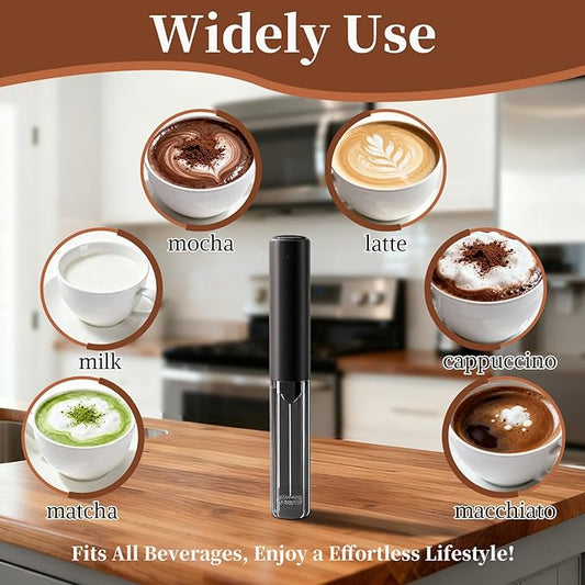 Electric Milk Frother Rechargeable with Cover, Portable Coffee Whisk Frother Black, Compact Electric Beverage Stirrer Wand for Latte, Cappuccino, Kitchen, Outdoor