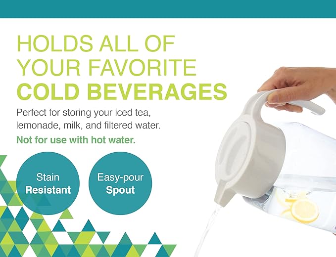 Arrow Home Products 1 Gallon Plastic Pitcher with Lid - Clear Plastic Pitcher for Refrigerator, Fill with Cold Drinks - BPA Free, Space-Saving Rectangular Design - Fill with Lemonade, Milk, Juice