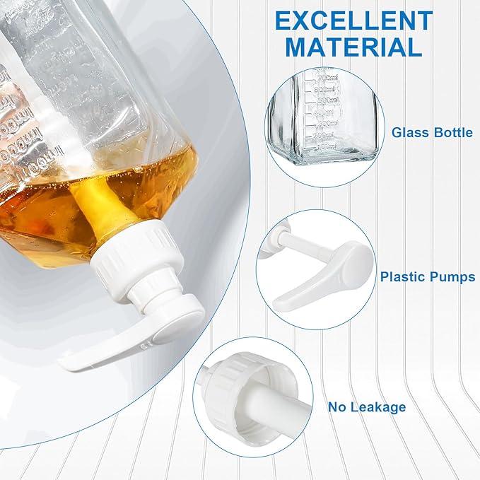 Uceoo Coffee Syrup Dispenser, Glass Syrup Bottle With Plastic Pump, 37 Oz Large Capacity Square Syrup Pump Dispensers for Coffee Bar, Simple Clear Pump Bottle for Honey, Condiments, Salad Dressings