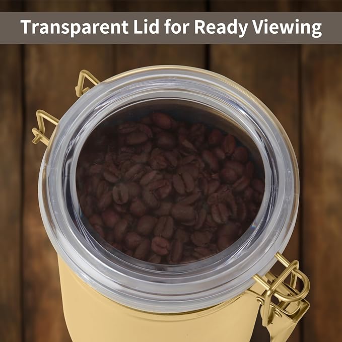 Kitchen Canister 41 oz,Airtight Stainless Steel Kitchen Food Storage Container for Coffee Beans,Beans,Tea,Flour, Cereal,Sugar.Coffee Container with Airtight Clear Lid and Locking Clamp.Gold
