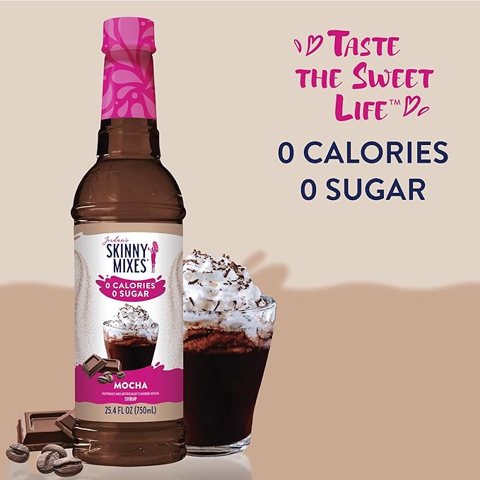 Jordan's Skinny Mixes Sugar Free Coffee Syrup, Mocha Coffee Flavoring Syrup, Zero Calorie Drink Mix, Lattes, Baking, Protein Shake or Cocktail, Dairy & Gluten Free, Kosher, 25.4 Fl Oz