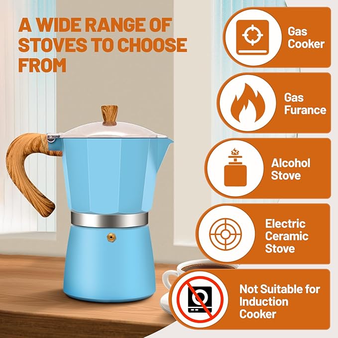 DITOSH 3 Cup Aluminum Espresso Stovetop Moka Pot Express Coffee Maker Percolator Italian Classic Mocha Coffee Machine for Italian and Cuban Cafe Brewing for Home & Camping 150ml 5oz