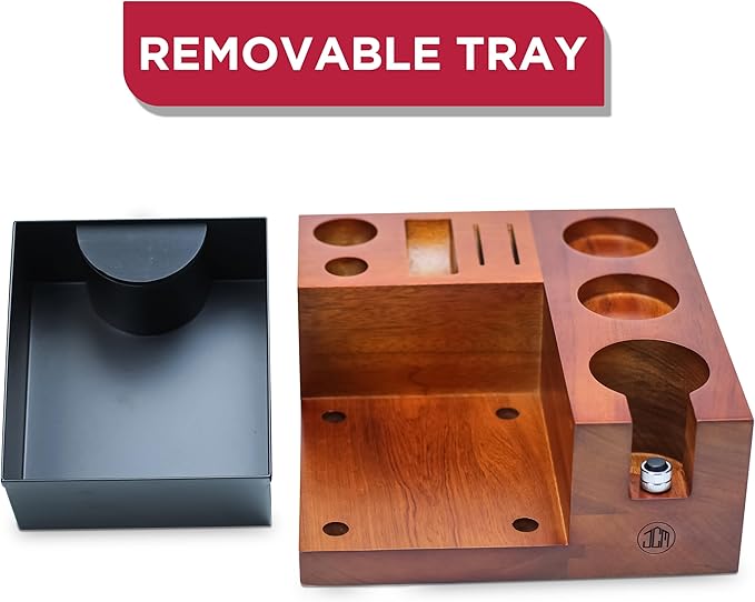 Espresso Knock Box & Tamping Station - Coffee Organizer Box for 51-54mm Tamper, Distributor, Dosing Funnel, Portafilter & Puck Screen Accessories - Includes Cleaning Brush