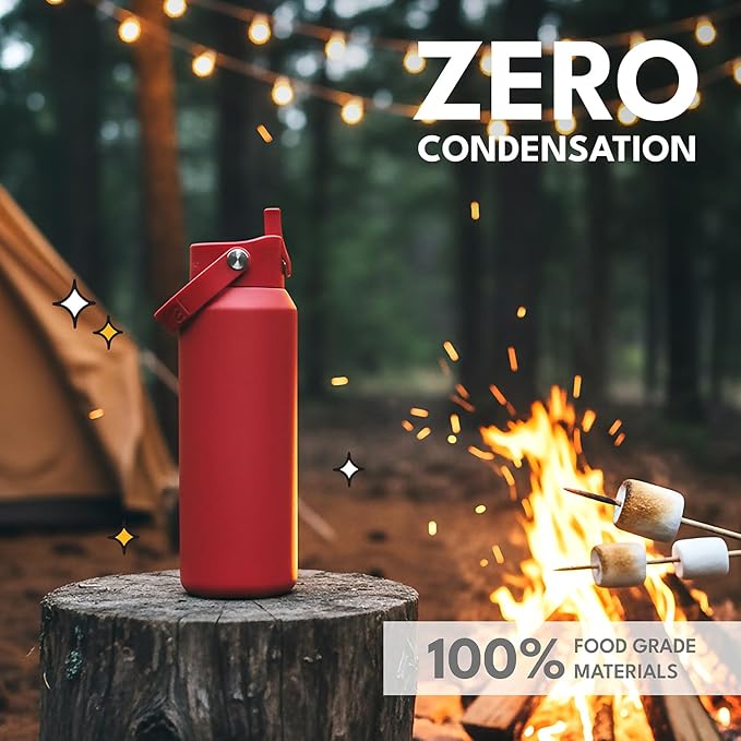 Elemental 40oz Insulated Water Bottle with Straw - 100% Leak-Proof Stainless Steel Core Water Bottles for Travel, Sports and Gym - Double Wall Insulation & BPA Free - Red