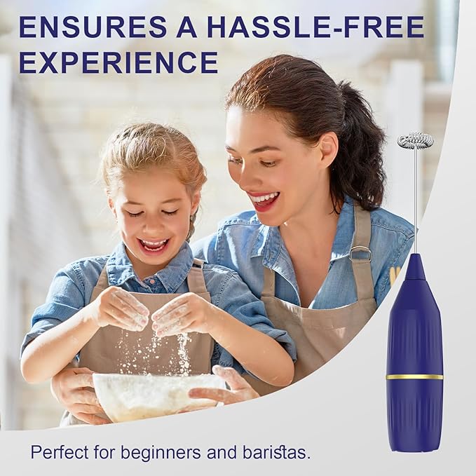 Milk Frother Handheld | Easy Clean, Detachable | Multi-Functional Drink Mixer for Coffee, Matcha, Eggs | Compact & Portable | Gift (Blue)