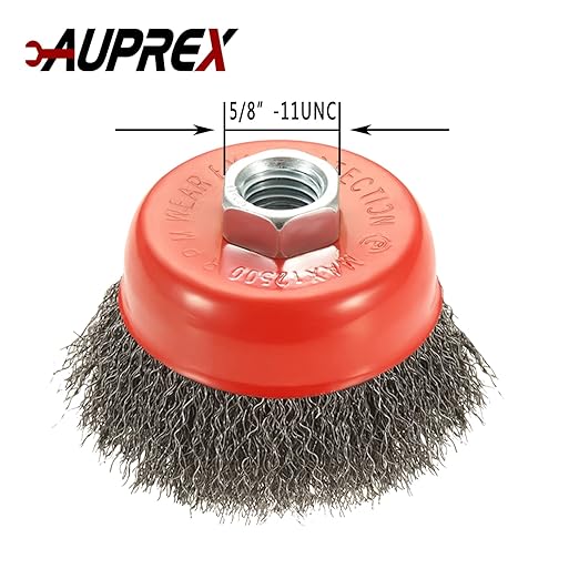 5 Pack 3 Inch Coarse Crimped Wire Cup Brush for Angle Grinder with 5/8 Inch-11 Threaded Arbor - 0.014 Inch Carbon Steel Wire -Light Duty Conditioning for Metals